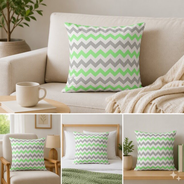 Groene & Grijze Chevron Vierkante Kussen (Creator heeft geüpload)