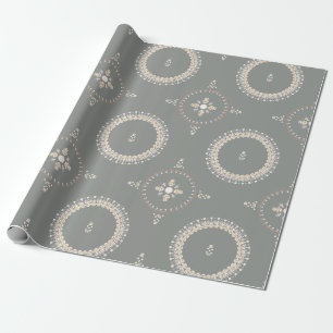 Groene grijze elegante sierbloemen cadeaupapier