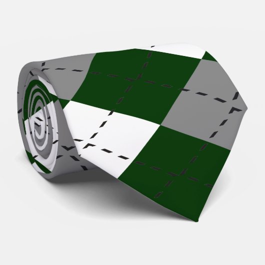 Groene, grijze en witte Argyle Necktie Stropdas (Opgerold)