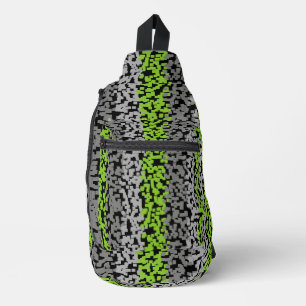 Groene, grijze en zwarte digitale pixelstrepen sling bag
