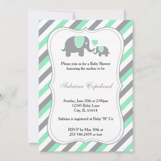 Groene & Grijze Strepen Baby Olifant | BABY SHOWER Kaart (Voorkant)