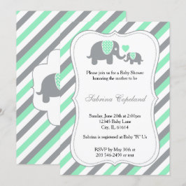 Groene & Grijze Strepen Baby Olifant | BABY SHOWER Kaart