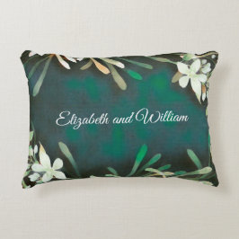 Groene grijze tropische planten aanpasbare tekst accent kussen