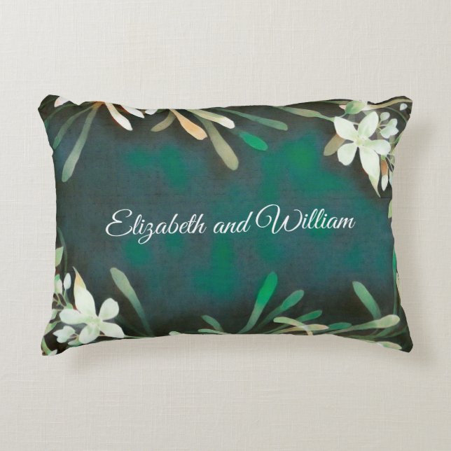 Groene grijze tropische planten aanpasbare tekst accent kussen (Voorkant)