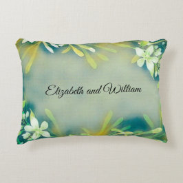 Groene grijze tropische planten aanpasbare tekst accent kussen