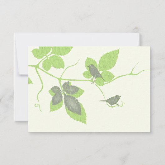 Groene Grijze Vogels en Bladeren Trouwantwoord Kaa RSVP Kaartje (Achterkant)
