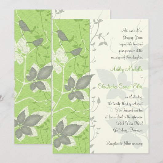 Groene grijze wijnzegens - uitnodiging tot huwelij (Voorkant / Achterkant)