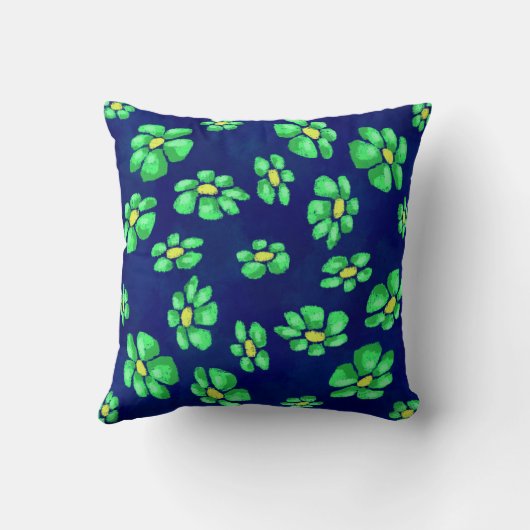 Groene grillige bloemen madeliefjes op blauwe acht kussen (Achterkant)