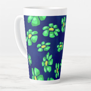 Groene grillige bloemen madeliefjes op blauwe acht latte mok