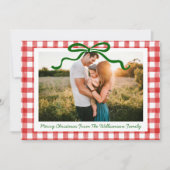 Groene grillige boog rode gingham print kerst feestdagenkaart (Voorkant)