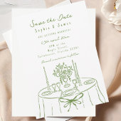 Groene grillige hand-getrokken trendy bruiloft kaart