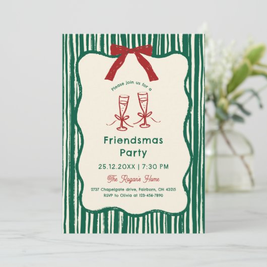 Groene grillige hand getrokken vriendjespartij kaart (Staand voorkant)