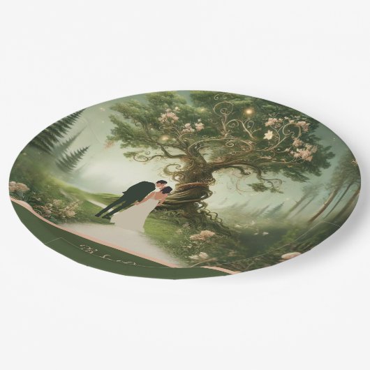 Groene grillige middeleeuwse bos bruiloft papieren bordje (Gekanteld)