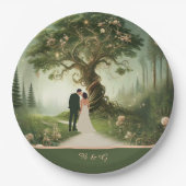 Groene grillige middeleeuwse bos bruiloft papieren bordje (Voorkant)