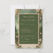 Groene grillige middeleeuwse bos bruiloft RSVP kaartje (Voorkant)