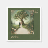 Groene grillige middeleeuwse bos bruiloft servet (Voorkant)