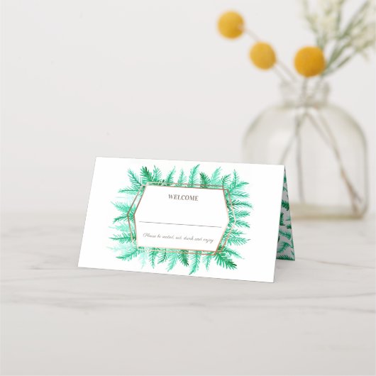 Groene groenblijvende waterverf bruiloft plaatskaartje (Voorkant)