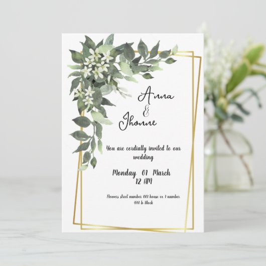 Groene groene bloemen Kaart bruiloft uitnodiging (Staand voorkant)