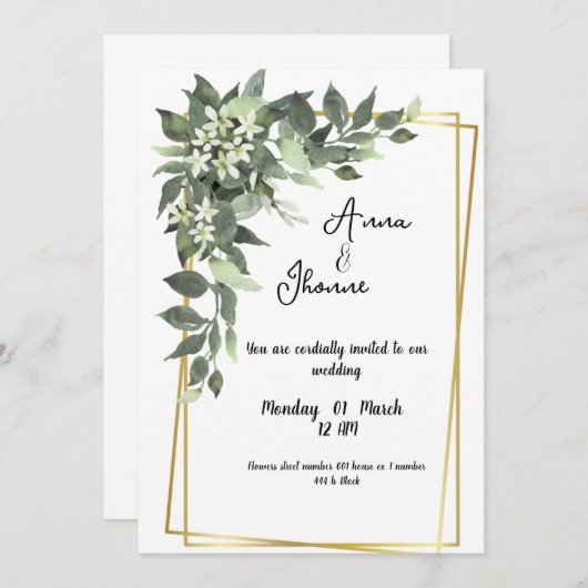 Groene groene bloemen Kaart bruiloft uitnodiging (Voorkant / Achterkant)