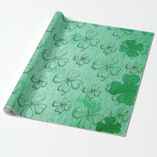 GROENE, GROENE EEN LUCKY VIER-LEAF CLOVER PATTERS CADEAUPAPIER