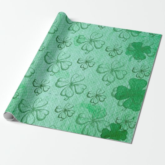 GROENE, GROENE EEN LUCKY VIER-LEAF CLOVER PATTERS CADEAUPAPIER (Uitgerold)