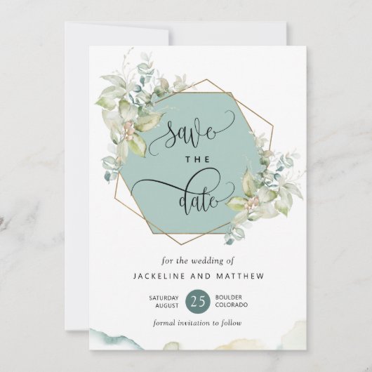 Groene, groene en Waterverf bruiloft Save The Date (Voorkant)
