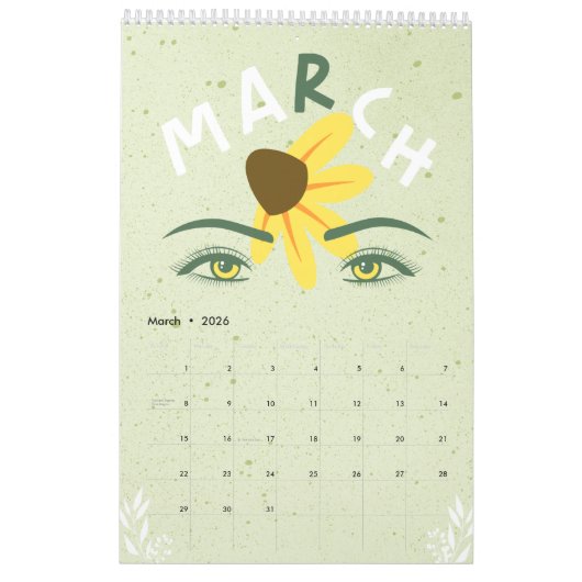 Groene groene groene groene groene ogen jaarlijkse kalender (Mar 2026)
