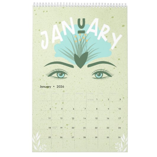 Groene groene groene groene groene ogen jaarlijkse kalender (Jan 2026)