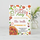 Groene Groente Rode Pizza Verjaardag Uitnodigingen (Staand voorkant)