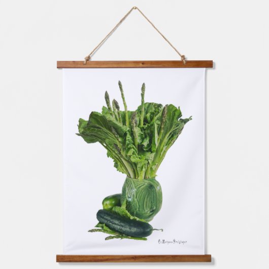 Groene groenten in werpvaas. Eet verse post! Hangend Wandkleed (Voorkant)