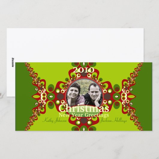 Groene Groovy Kerstvakantie Fotokaart sjabloon (Voorkant / Achterkant)