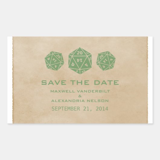 Groene Grunge D20 Dobbelstenen Gamer Save the Date Rechthoekige Sticker (Voorkant)