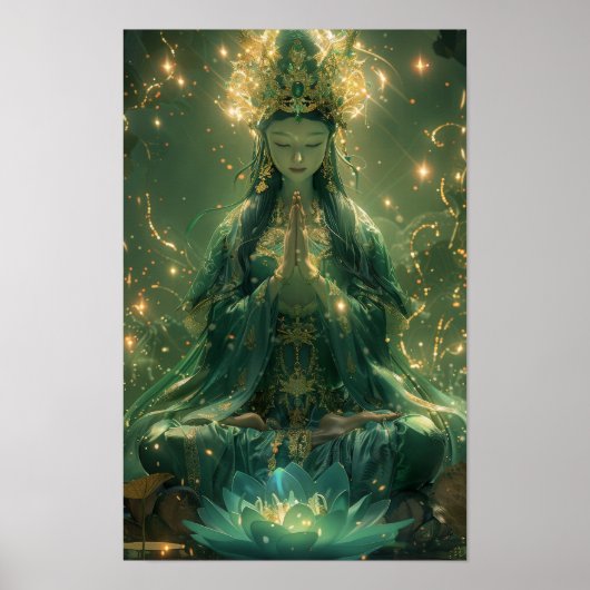 Groene GuanYin Poster - Serene boeddhistische kuns (Voorkant)