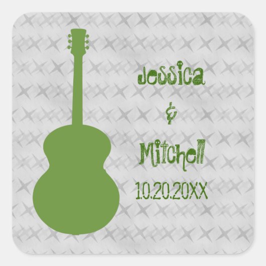 Groene Guitar Grunge Wedding Stickers (Voorkant)