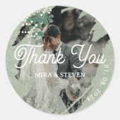 groene Gypsophila foto bruiloft Dank u Ronde Sticker (Voorkant)
