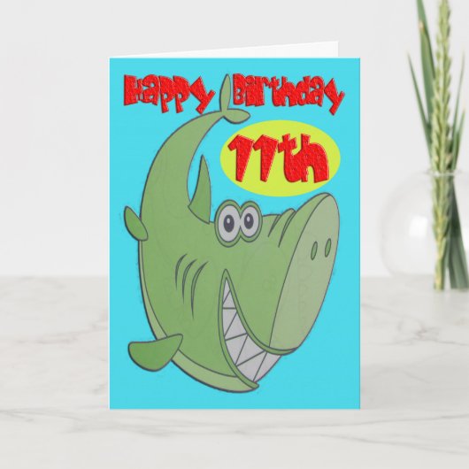 Groene haai elfde verjaardag kaart (Voorkant)