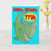 Groene haai elfde verjaardag kaart (Gele Bloem)
