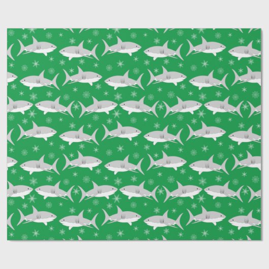 Groene haai en sneeuwvlok kerstontwerp cadeaupapier (Vlak)