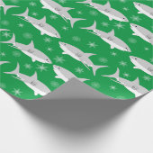 Groene haai en sneeuwvlok kerstontwerp cadeaupapier (Hoek)