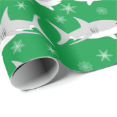 Groene haai en sneeuwvlok kerstontwerp cadeaupapier (Rol Hoek)