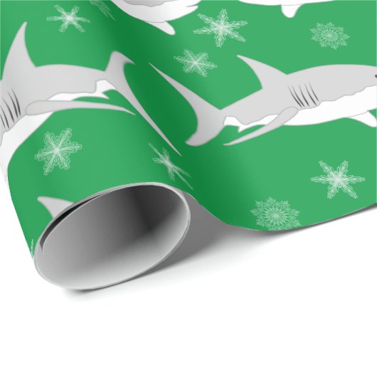 Groene haai en sneeuwvlok kerstontwerp cadeaupapier (Rol Hoek)