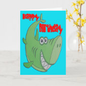 Groene haai verjaardag kaart (Gele Bloem)