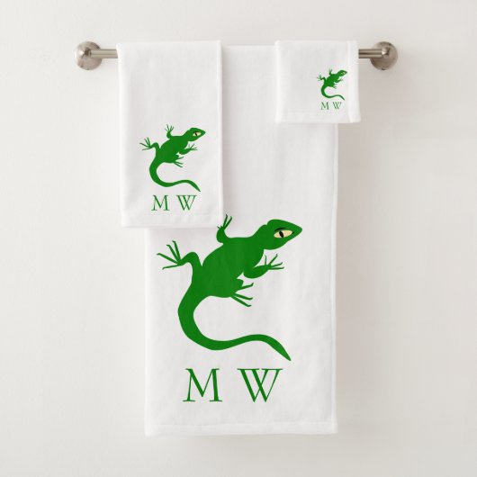 Groene Hagedis Design Met Monogram Bad Handdoek (Insitu)