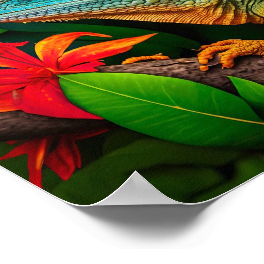 Groene hagedis in het regenwoud poster (Hoek)