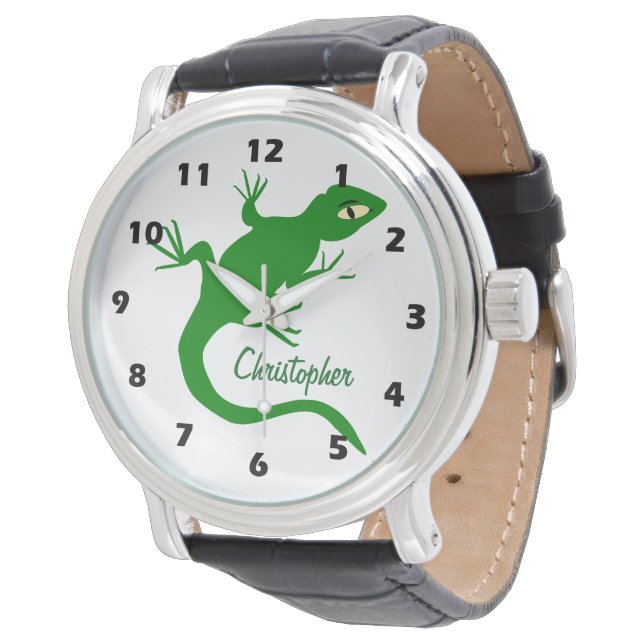 Groene Hagedis Ontwerp Persoonlijk Horloge (Gekanteld)