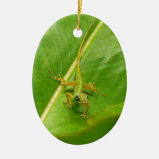 Groene hagedis op groen blad keramisch ornament (Voorkant)