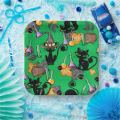 GROENE HALLOEEN MET KUTE ZWARTE VANGSTEN PAPIEREN BORDJE (Feest)