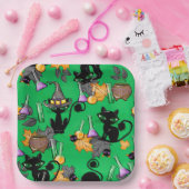 GROENE HALLOEEN MET KUTE ZWARTE VANGSTEN PAPIEREN BORDJE (Feest)