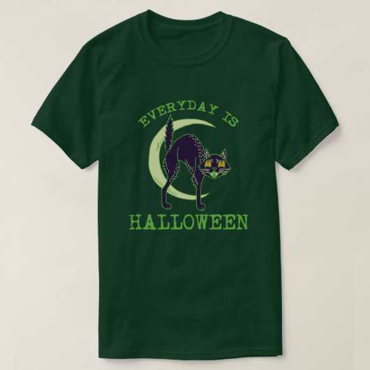  Groene Halloween Cat-Elke dag is Halloween T-shirt (Design voorkant)