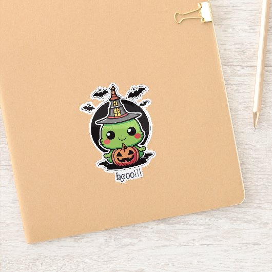 Groene Halloween Heks Sticker (Notitieboek)